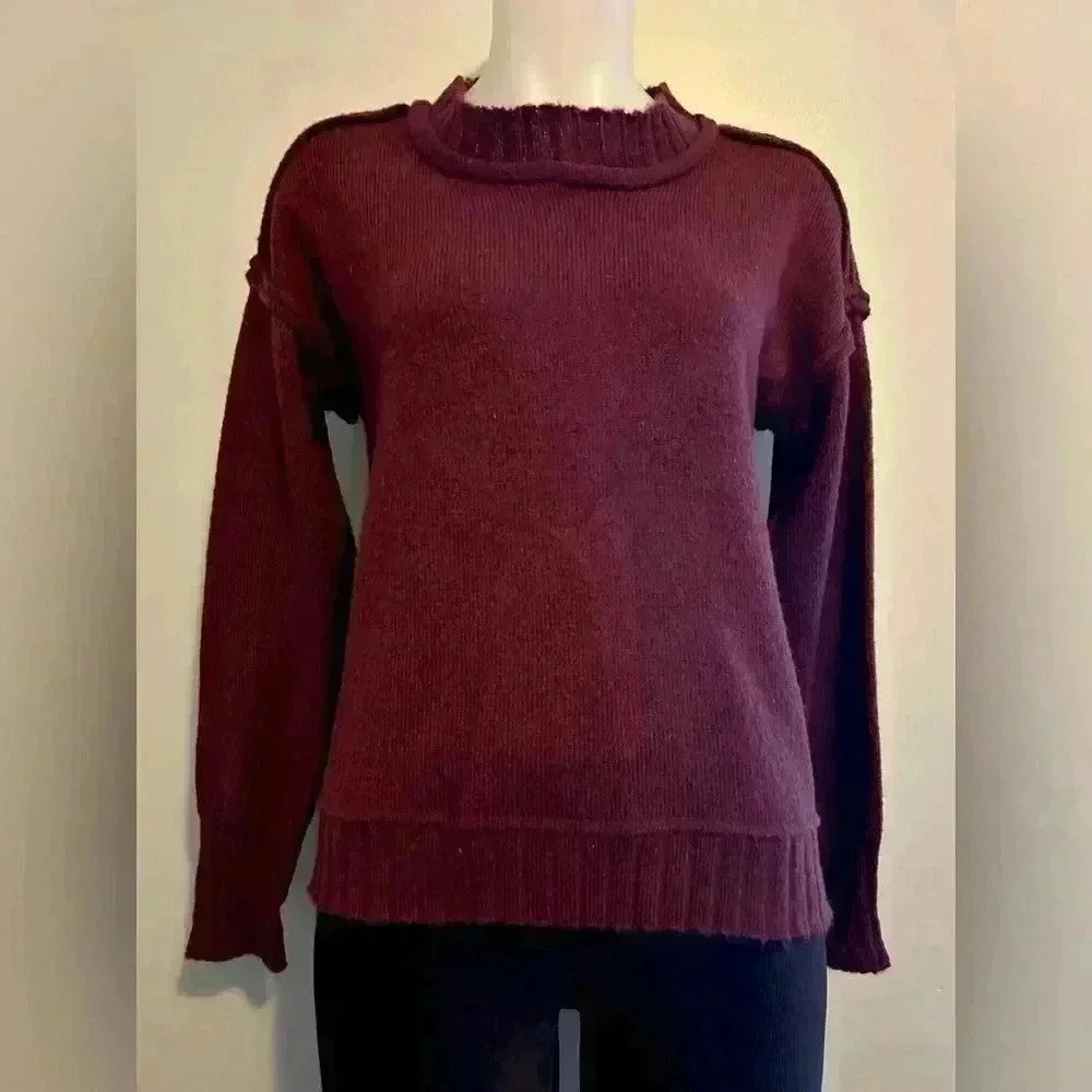 Dip sz S burgundy long sleeve sweater, mannequin has 34” bust